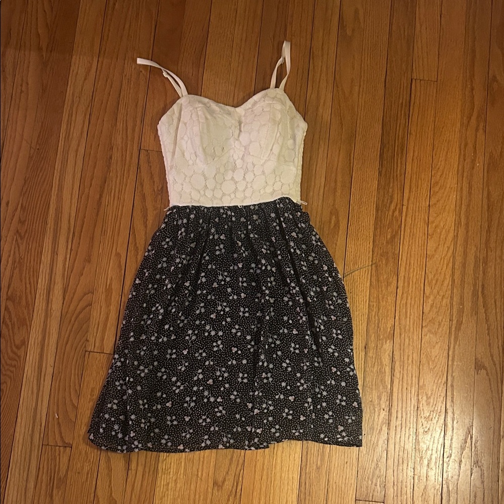 Disney Minnie White Lace Bustier Top with Black Floral Skirt Dress